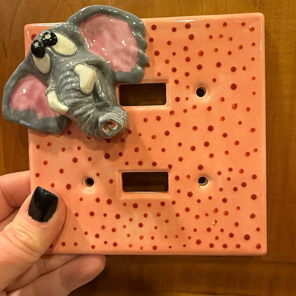 Elephant Ceramic Light Switch Cover - Pink and Gray Dual Double Switch